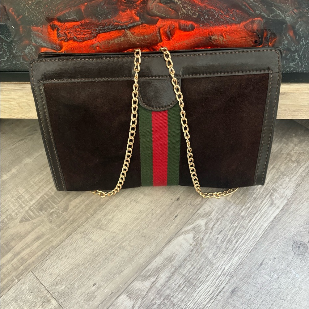 AUTHENTIC GUCCI Crossbody bag purse vintage gg black clutch gg red green